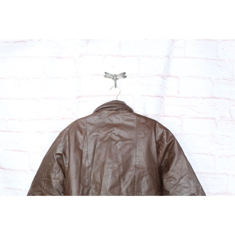 Eddie Bauer Brown Leather Nylon Lined Down Jacket Size L Tall - Picture 7 of 10